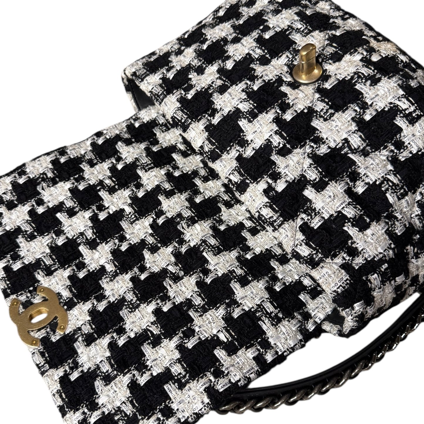 CHANEL 19 Houndstooth Ribbon Quilted Tweed Large Flap