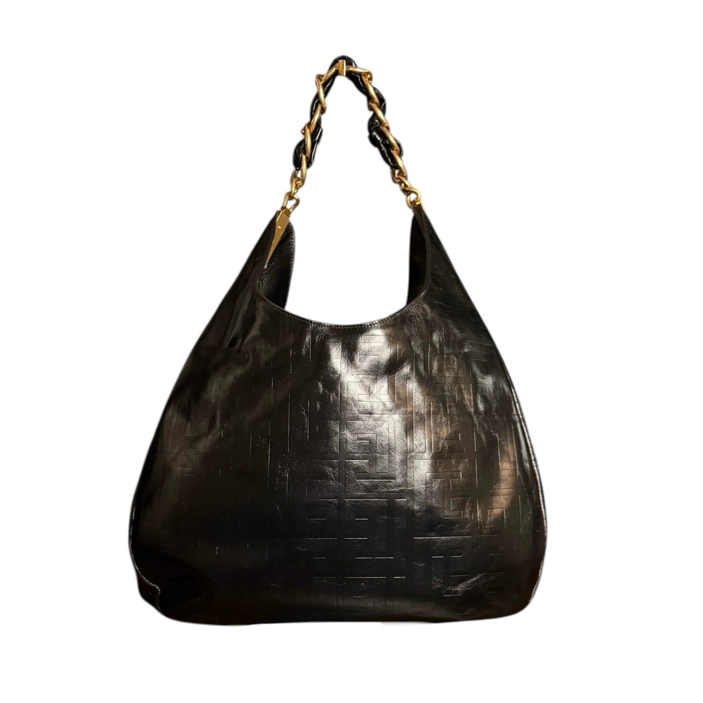 BALMAIN 1945 Monogram Crinkled Leather Hobo