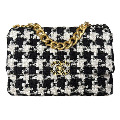 CHANEL 19 Houndstooth Ribbon Quilted Tweed Large Flap