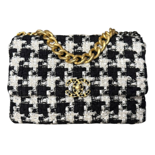 CHANEL 19 Houndstooth Ribbon Quilted Tweed Large Flap