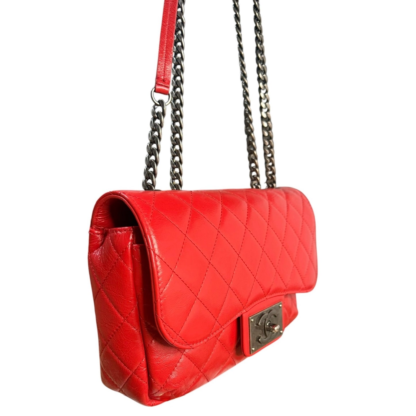 CHANEL Red Quilted Flap Crossbody