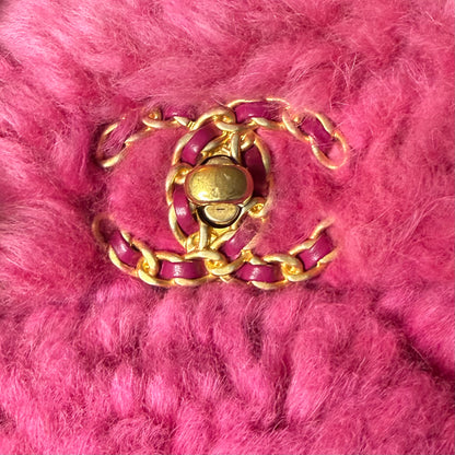 CHANEL 19 Large Pink Shearling Sheepskin Flap
